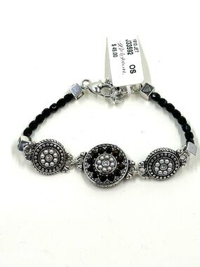 Brighton "1910 Jet Set" Black Beads, Faux Pearls, Silver Bracelet, Retired